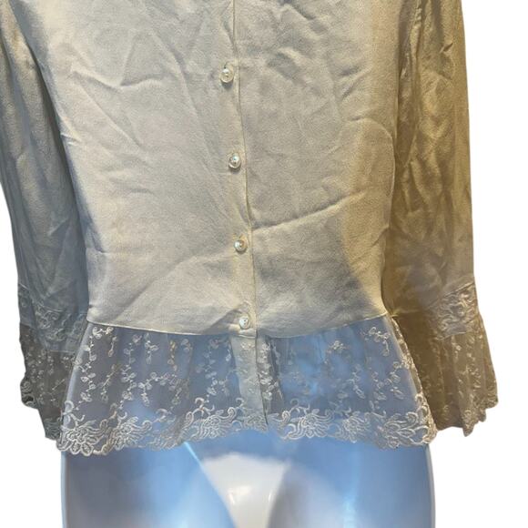 VTG April Cornell Boho Prairie Fairy Lace Bell Sleeve Blouse M Peasant Victorian - Picture 9 of 12